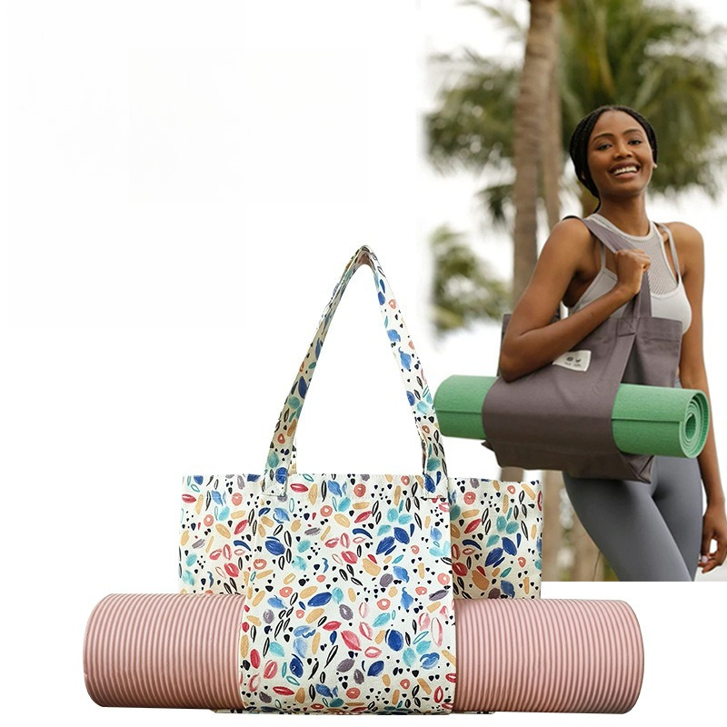 Yoga Mat - Floral Print Canvas Yoga Mat Tote